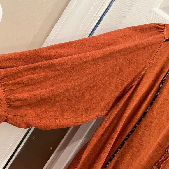 John Mark Orange Tunic Top Blouse Long Sleeves w/ Tie Wrists Buttons Women's XL - Picture 6 of 12